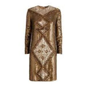 NWT Ralph Lauren Sequin Embellished Gold Mini Dress 6